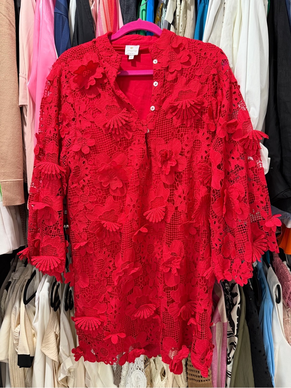 Red Floral Crochet Lace Mini Dress - (Unknown Brand)